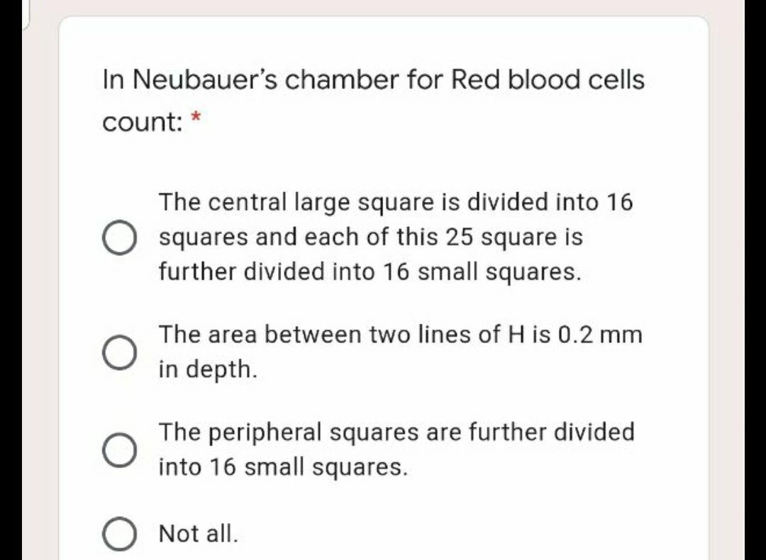 Solved In Neubauer's chamber for Red blood cells count: The | Chegg.com