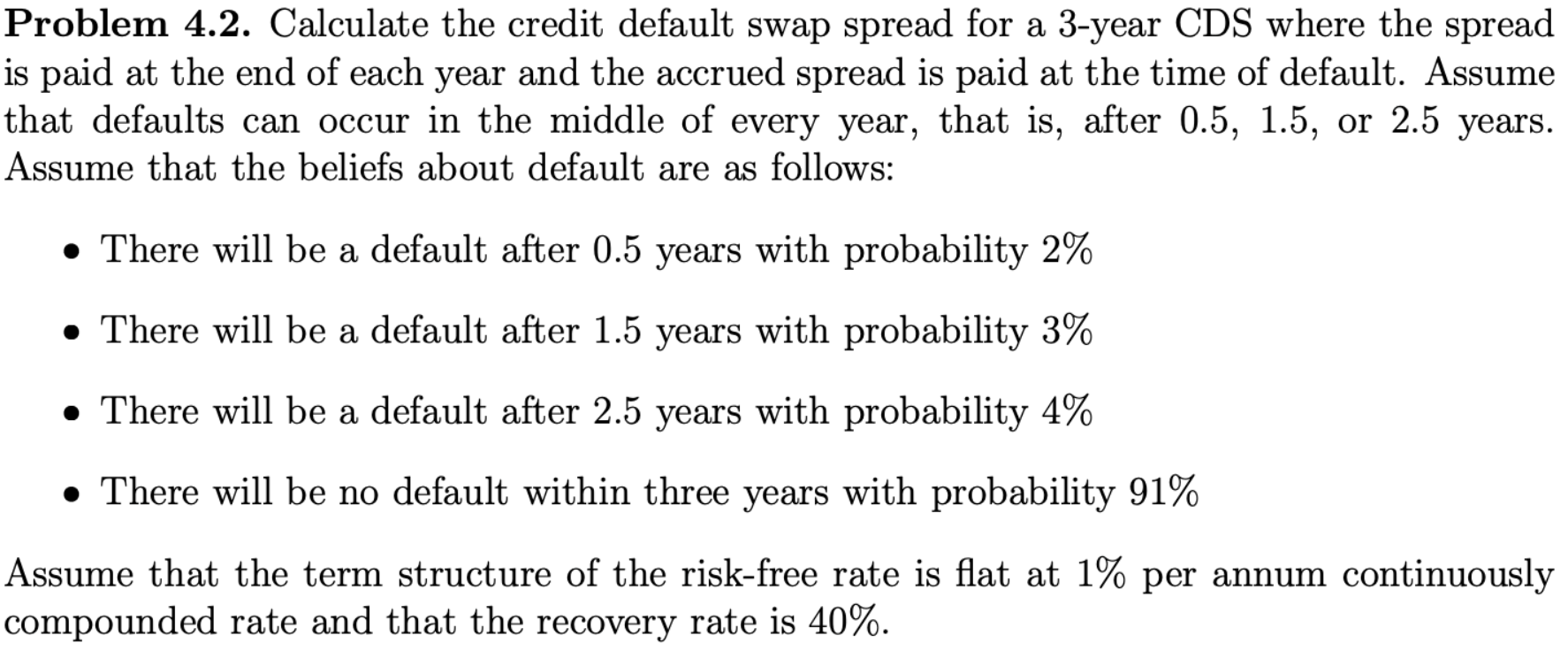 Problem 4.2. Calculate the credit default swap spread | Chegg.com