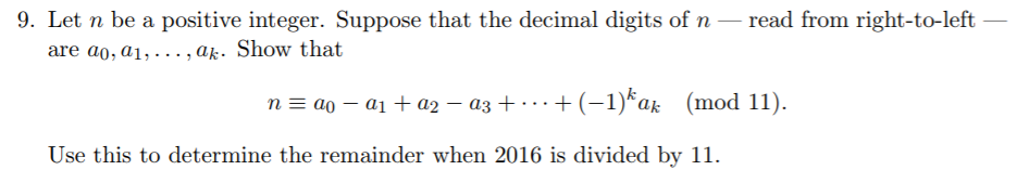 Solved 9. Let n be a positive integer. Suppose that the | Chegg.com