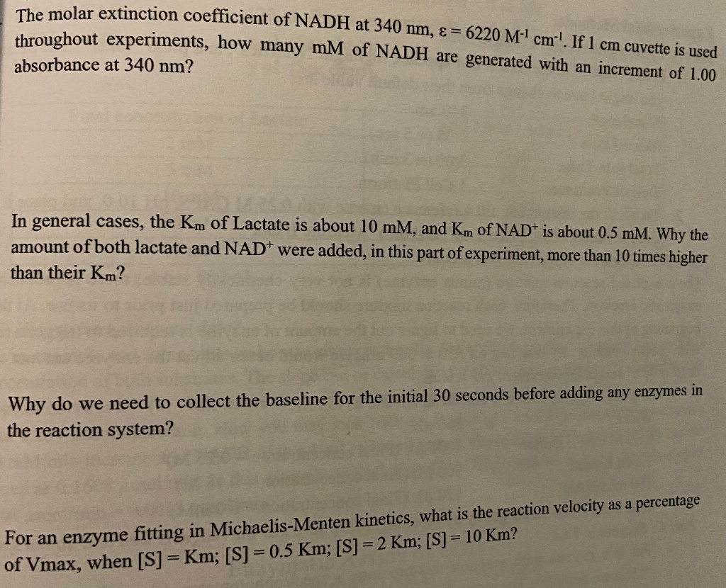 The molar extinction coefficient of NADH at 340 nm, E | Chegg.com