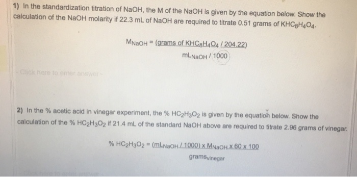 Solved In the standardization titration of NaOH, the M of | Chegg.com