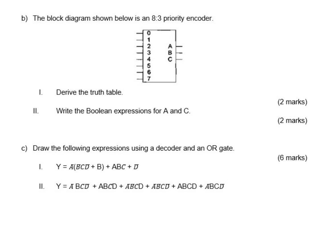 Solved b) The block diagram shown below is an 8:3 priority | Chegg.com