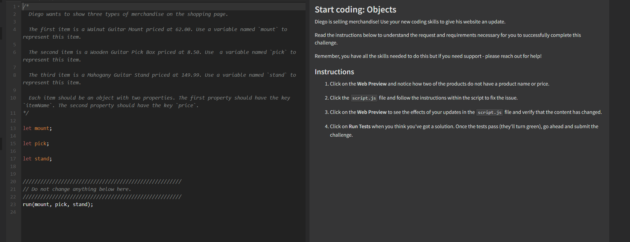 Solved Help with javascript coding Diego wants to show | Chegg.com