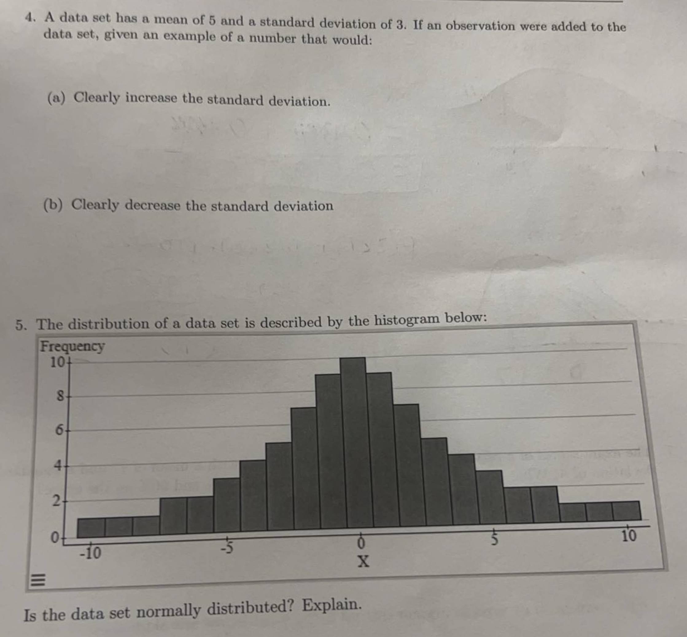 A data set has a mean of 5 ﻿and a standard deviation | Chegg.com