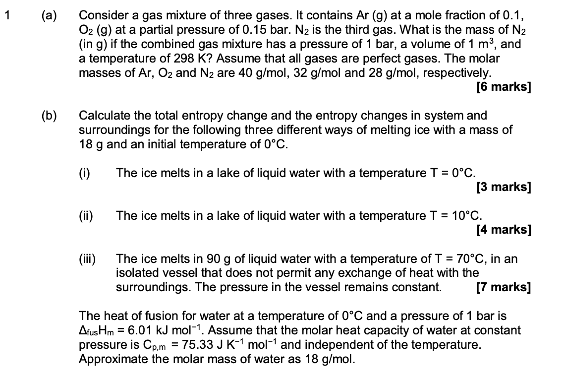 Solved 1 (a) Consider a gas mixture of three gases. It | Chegg.com