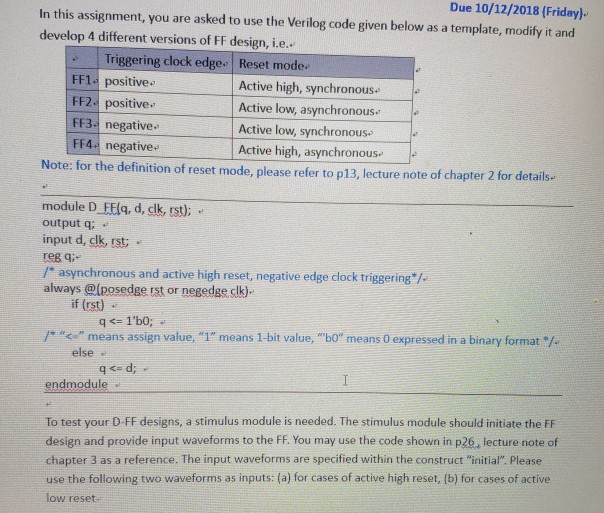 Solved Due 10/12/2018 (Friday). In this assignment, you are | Chegg.com