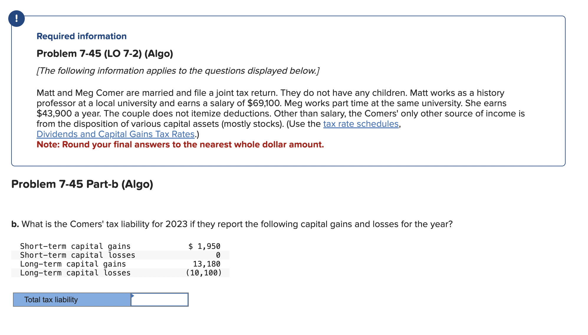 Solved b what is the comers tax liability for 2023 if chegg