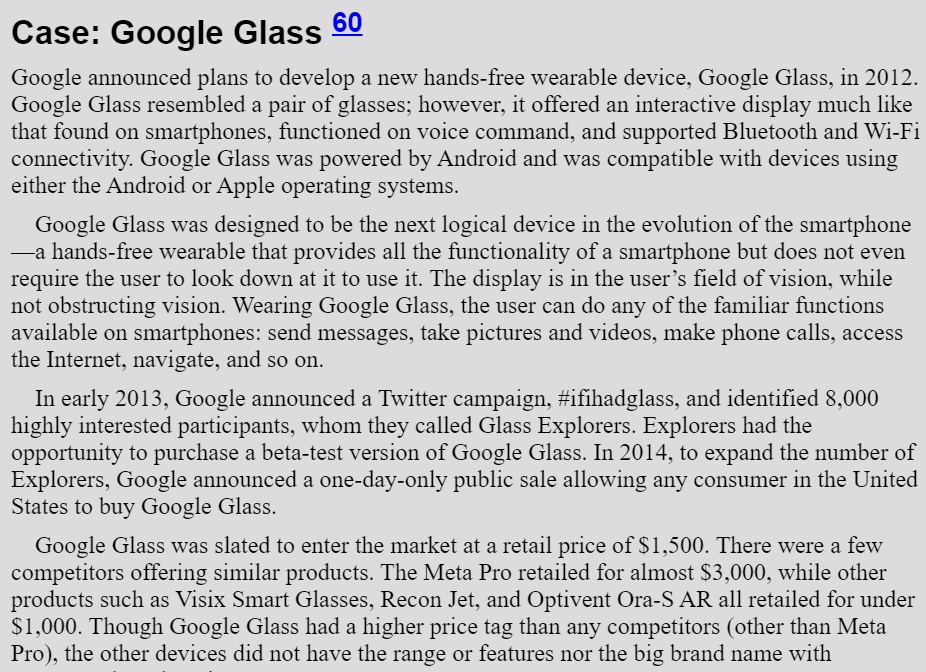 Solved Case: Google Glass 60 Google announced plans to | Chegg.com