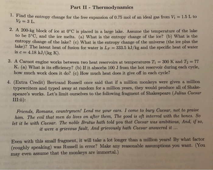 Solved Part II Thermodynamics 1. Find the entropy change for | Chegg.com