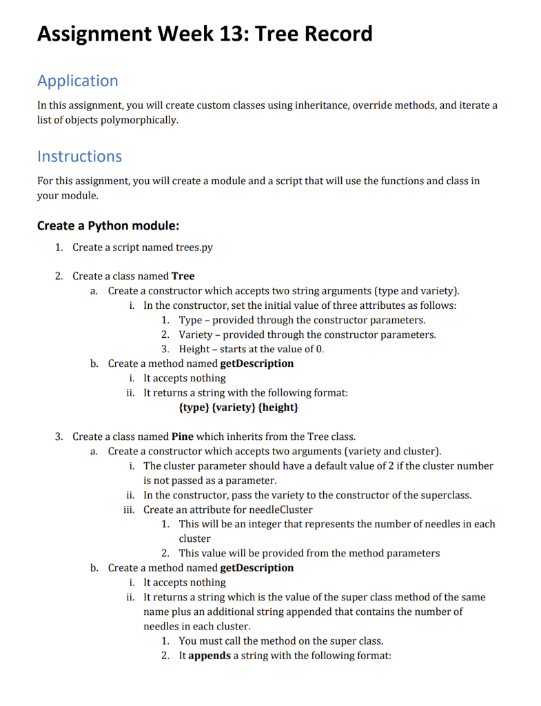 Solved Assignment Week 13: Tree Record Application In this | Chegg.com