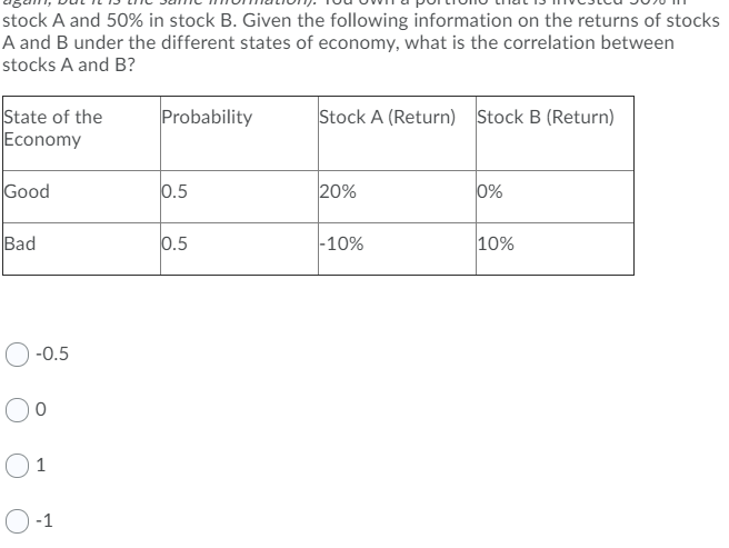 Solved Stock A And 50% In Stock B. Given The Following | Chegg.com