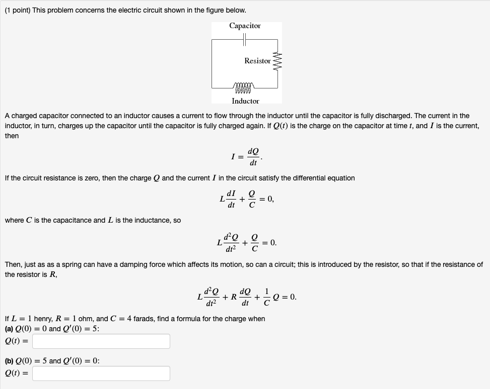 Solved (1 point) This problem concerns the electric circuit | Chegg.com
