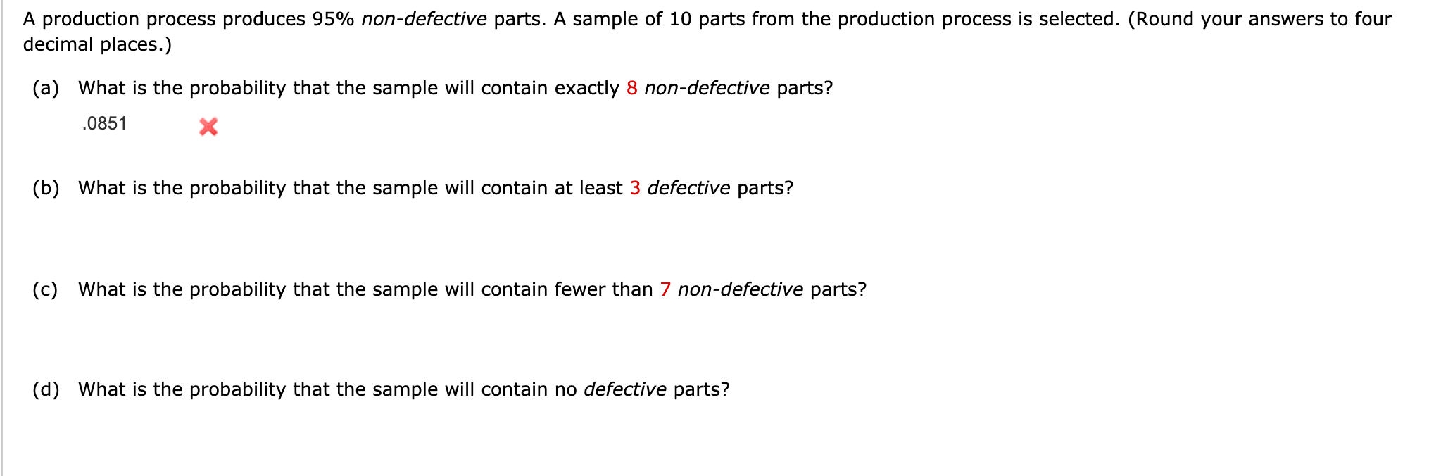 Solved A Production Process Produces 95% Non-defective | Chegg.com