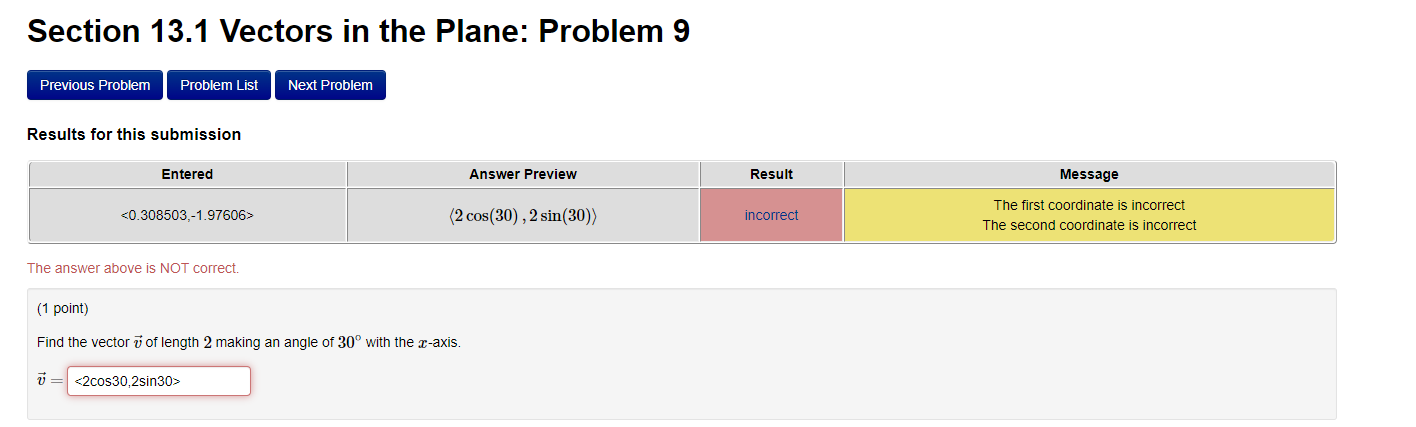 Solved Section 13.1 Vectors in the Plane: Problem 9 Previous | Chegg.com