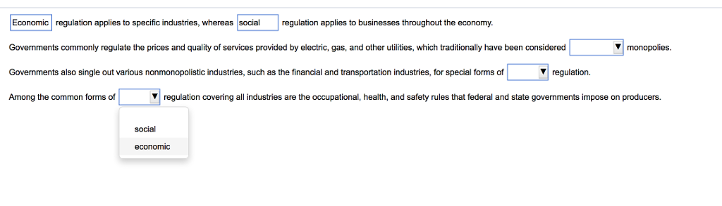 Solved OE Economic regulation applies to specific | Chegg.com