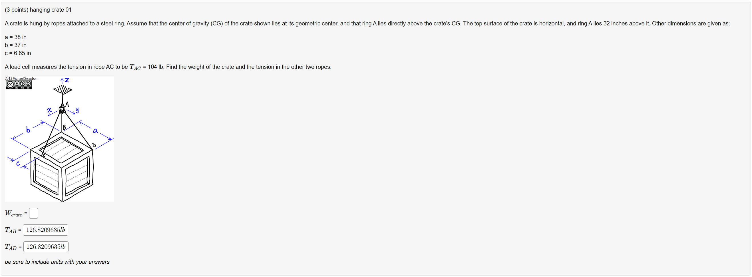 Solved (3 Points) Hanging Crate 01 A Crate Is Hung By Ropes | Chegg.com