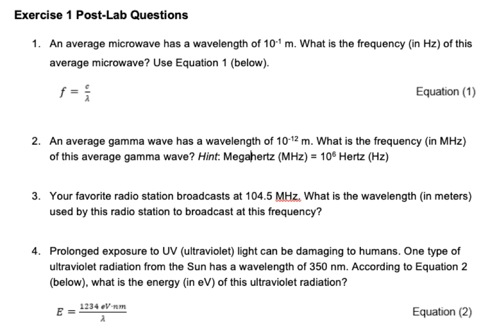 Solved Exercise 1 PostLab Questions 1. An average microwave
