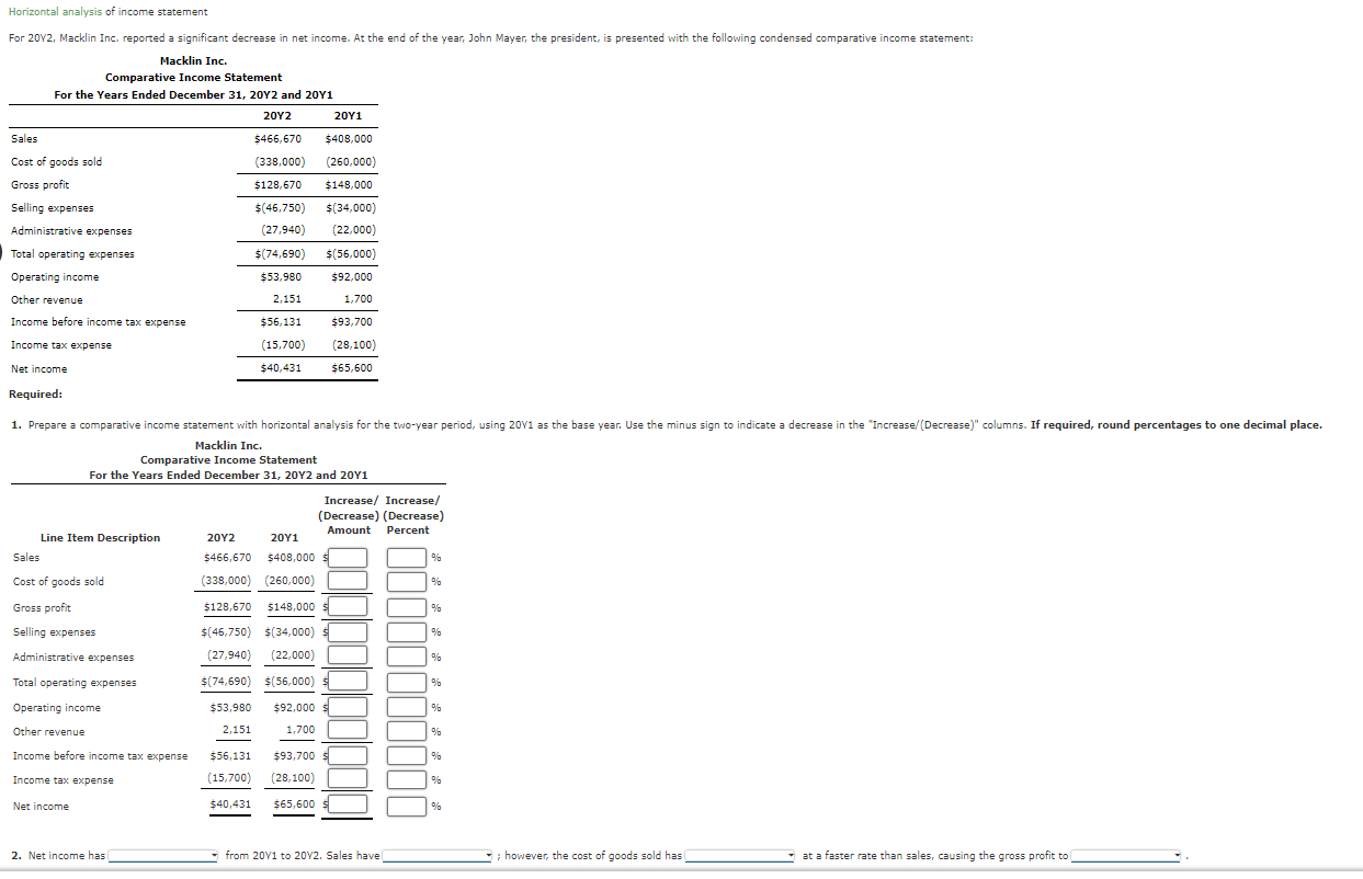 Solved Horizontal analysis of income statement | Chegg.com