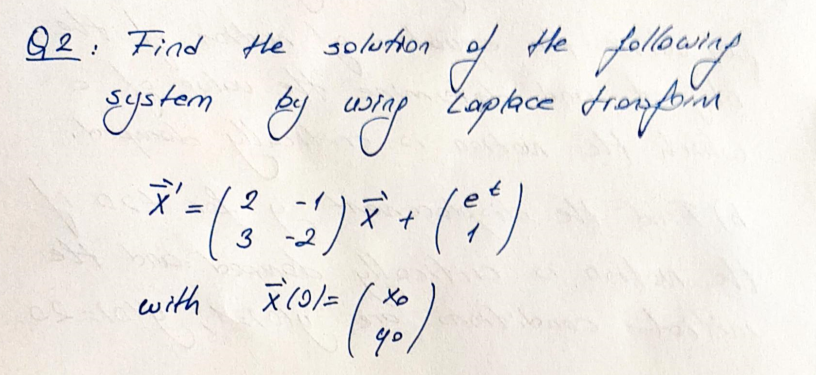 Solved Q2: Find the solution of the following system by wing | Chegg.com