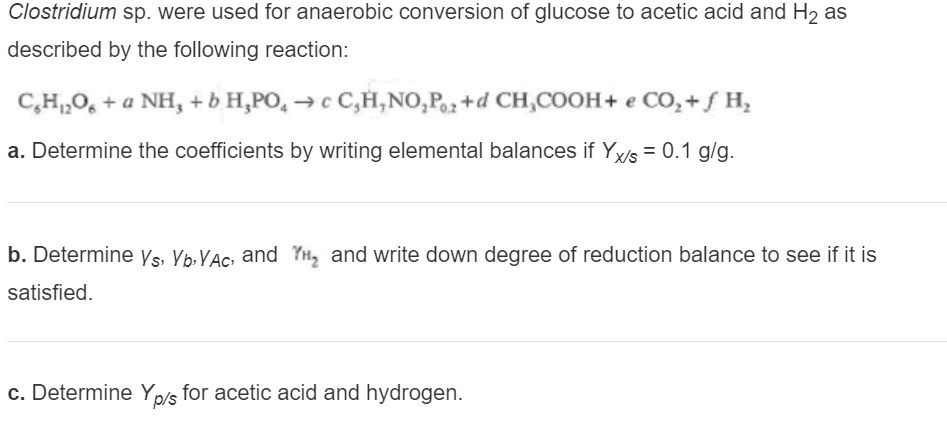 Clostridium sp. were used for anaerobic conversion of | Chegg.com