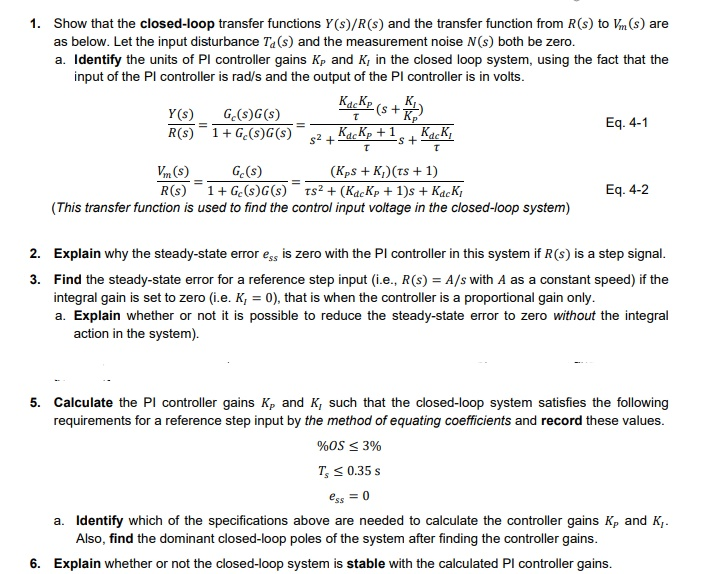 Solved T S Pi Controller Dc Motor R S Es V 3 Y S K Chegg Com