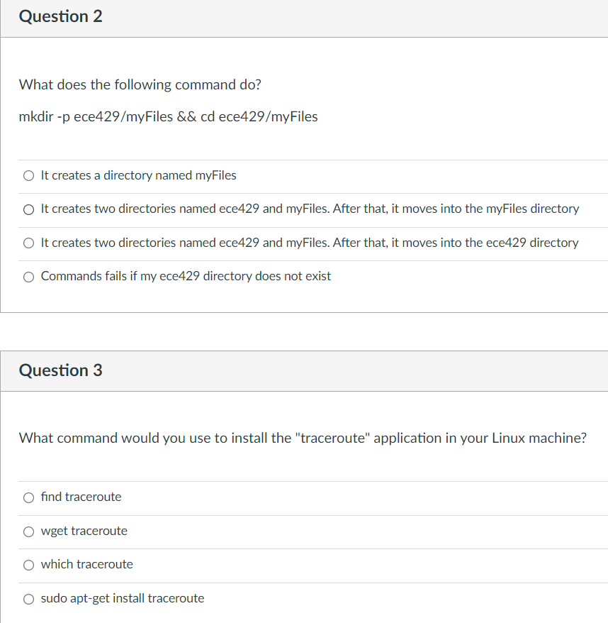 Solved Question 2 What does the following command do? mkdir | Chegg.com