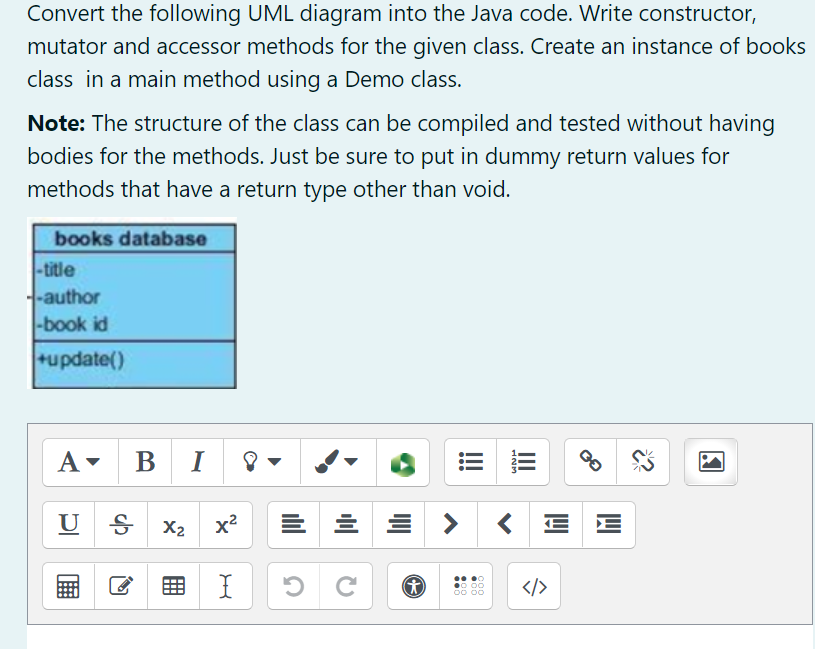Solved Convert the following UML diagram into the Java code. | Chegg.com