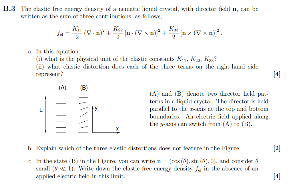 The elastic free energy density of a nematic liquid | Chegg.com