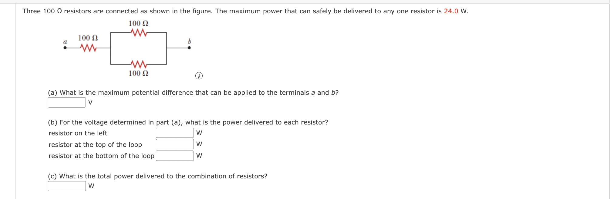 Solved Three 100 12 resistors are connected as shown in the | Chegg.com