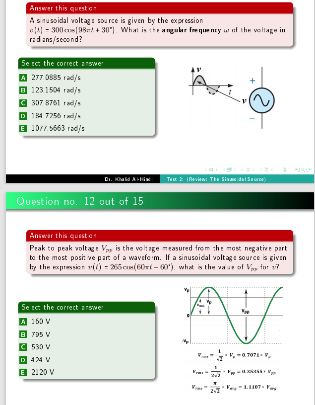 Solved Answer this question A sinusoidal voltage source is | Chegg.com