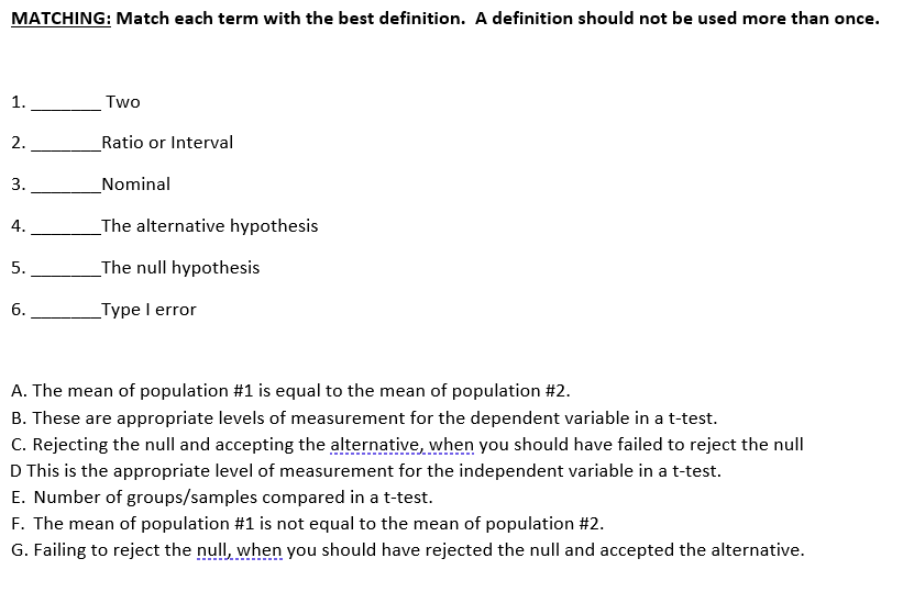 Solved MATCHING: Match each term with the best definition. A | Chegg.com
