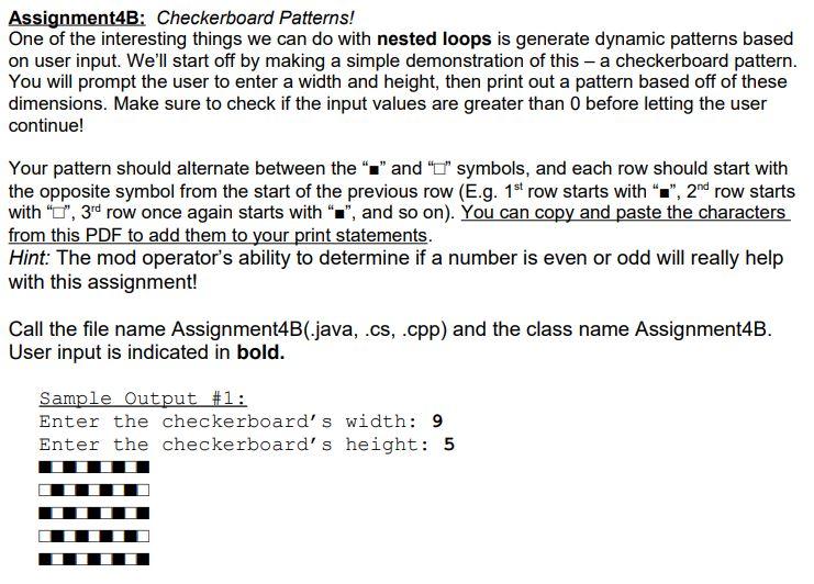 Solved Assignment4B: Checkerboard Patterns! One of the | Chegg.com