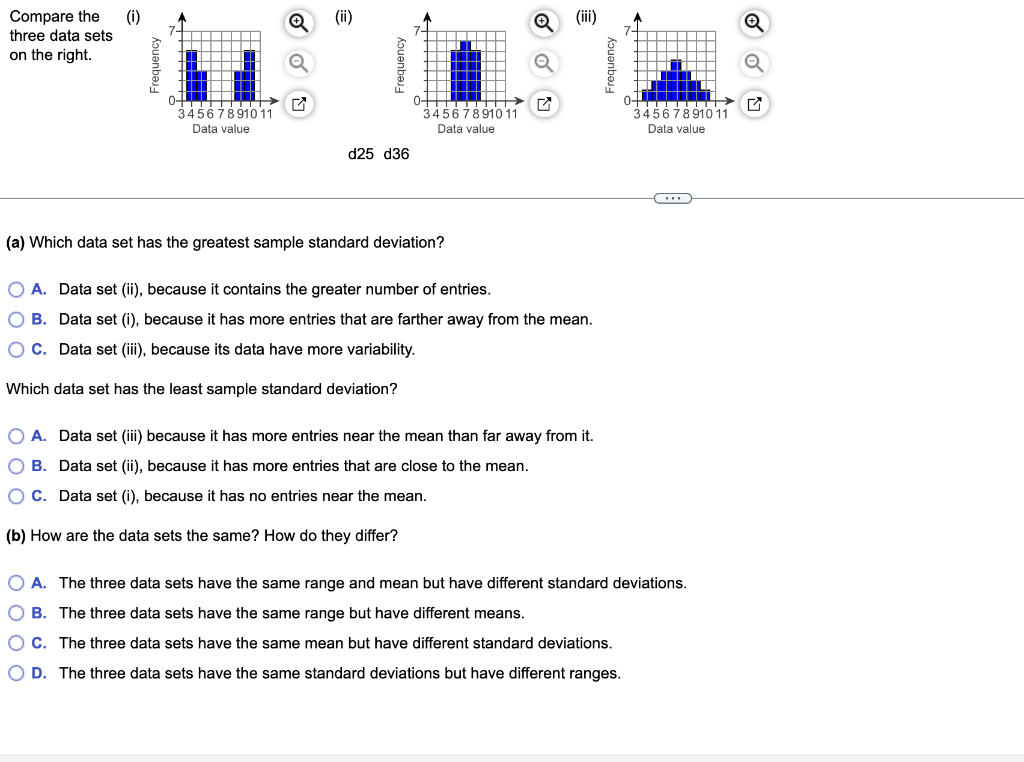 Solved Compare The (i) (ii) (iii) Three Data Sets On The | Chegg.com