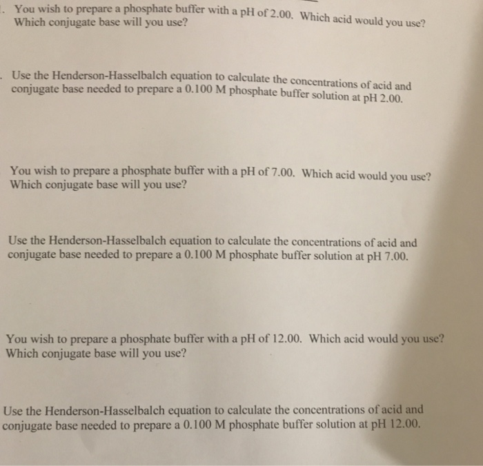 Solved You wish to prepare a phosphate buffer with a pH of | Chegg.com