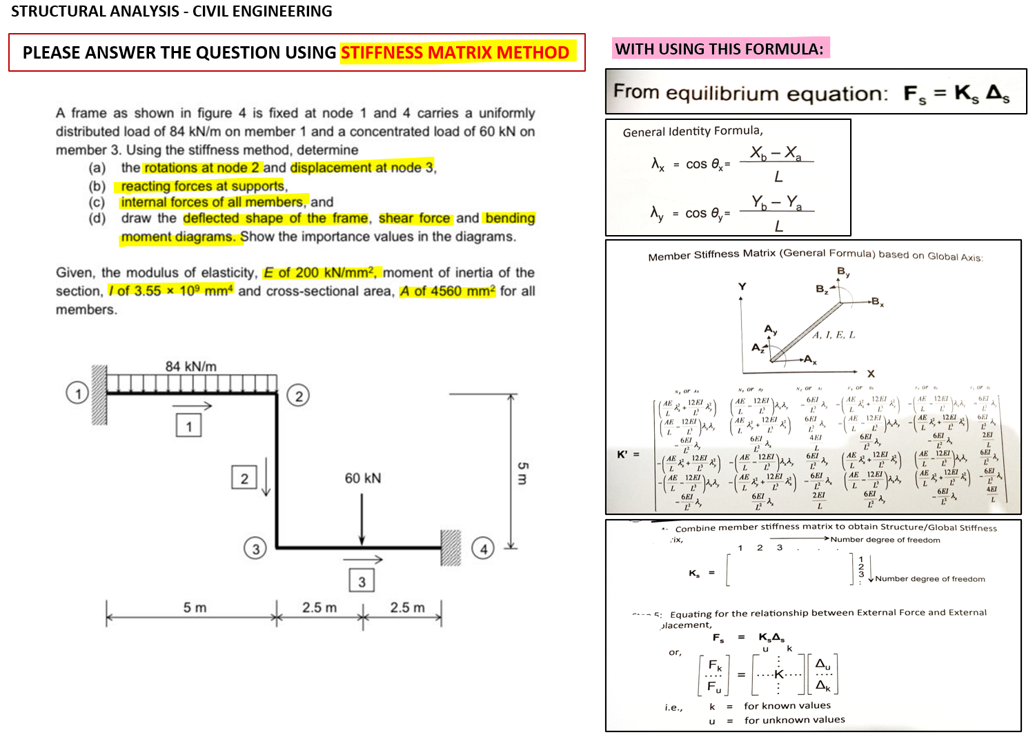 Solved PLEASE ANSWER THE QUESTION USING STIFFNESS MATRIX | Chegg.com
