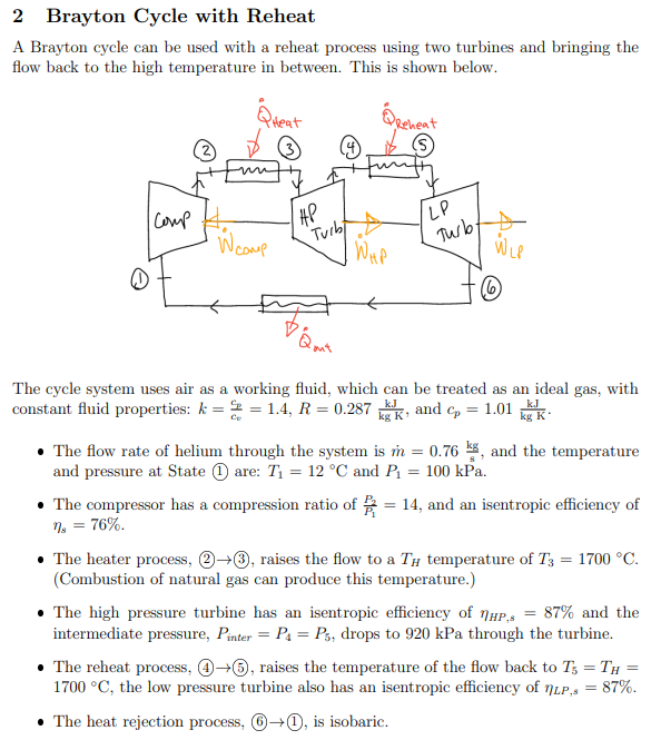 Solved 2 Brayton Cycle with Reheat A Brayton cycle can be | Chegg.com