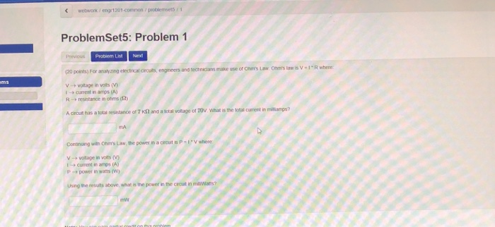 Solved webwork/engr1201-commnon ProblemSet5: Problem 1 | Chegg.com