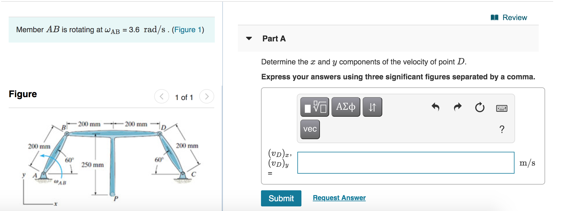 Solved | Review Member AB is rotating at WAB = 3.6 rad/s. | Chegg.com