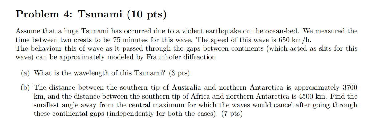 Solved Problem 4: Tsunami (10 Pts) Assume That A Huge | Chegg.com