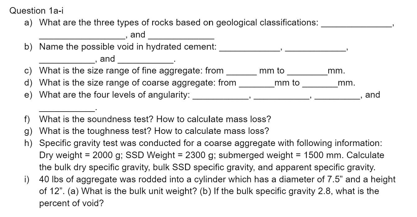 Solved Question 1a-i A) What Are The Three Types Of Rocks | Chegg.com