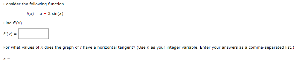 Solved Consider the following function. f(x) = x - 2 sin(x) | Chegg.com