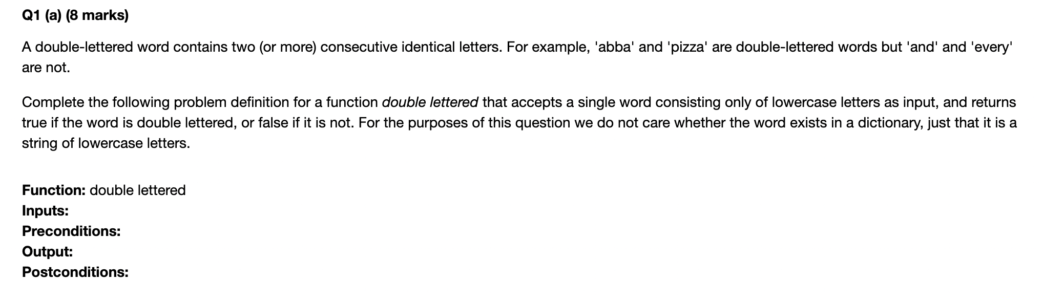 Solved 3. Detecting Double Letters in Words Write a function