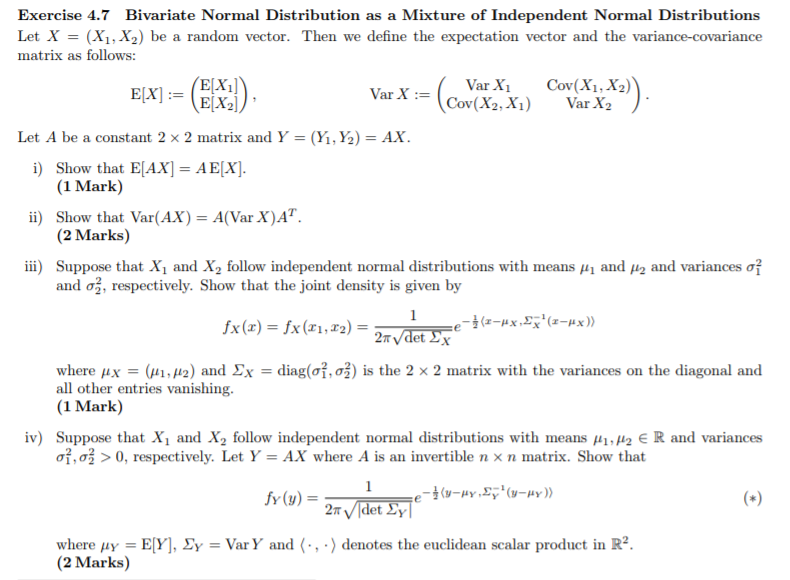 Solved Exercise 4.7 Bivariate Normal Distribution as a | Chegg.com