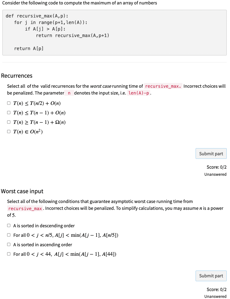 Consider the following code to compute the maximum of | Chegg.com