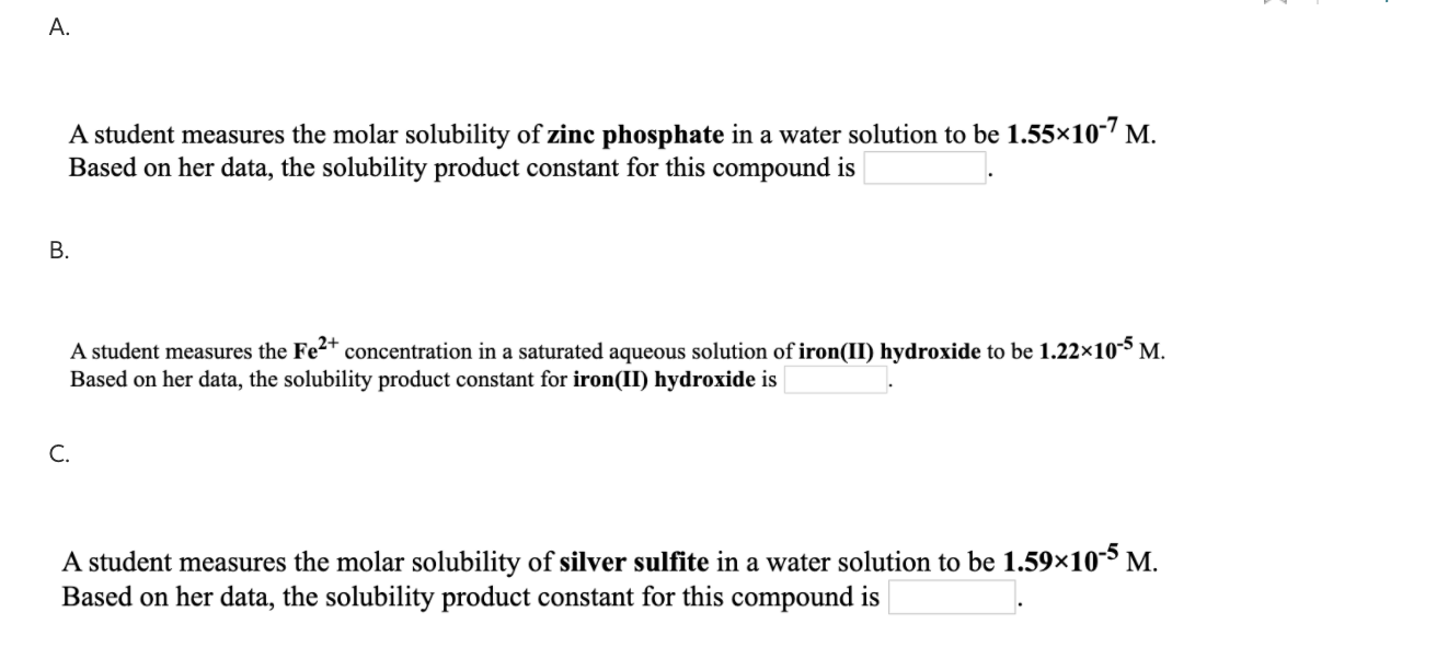 Solved A student measures the molar solubility of zinc