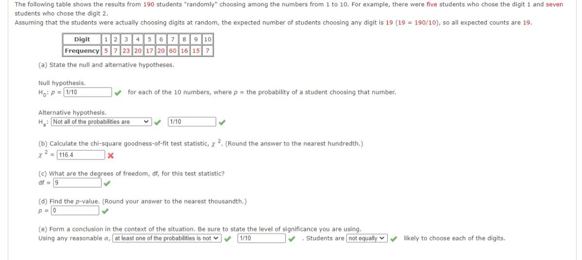 Solved following table shows the results from 190 students | Chegg.com