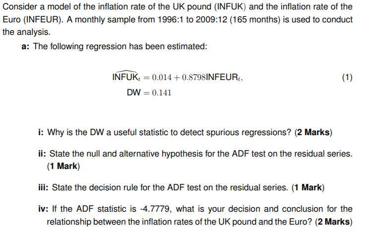 Solved Consider A Model Of The Inflation Rate Of The UK | Chegg.com