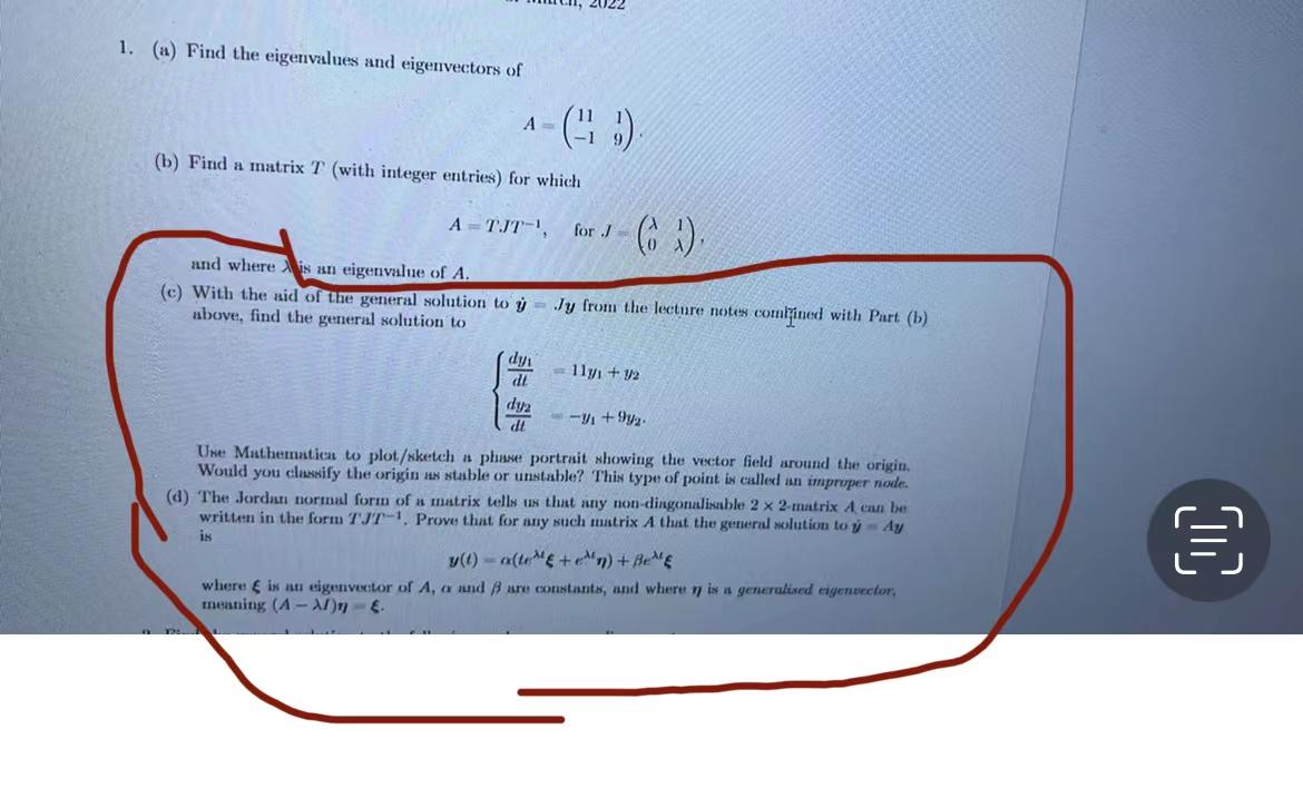 Solved 1. (a) Find The Eigenvalues And Eigenvectors Of () | Chegg.com