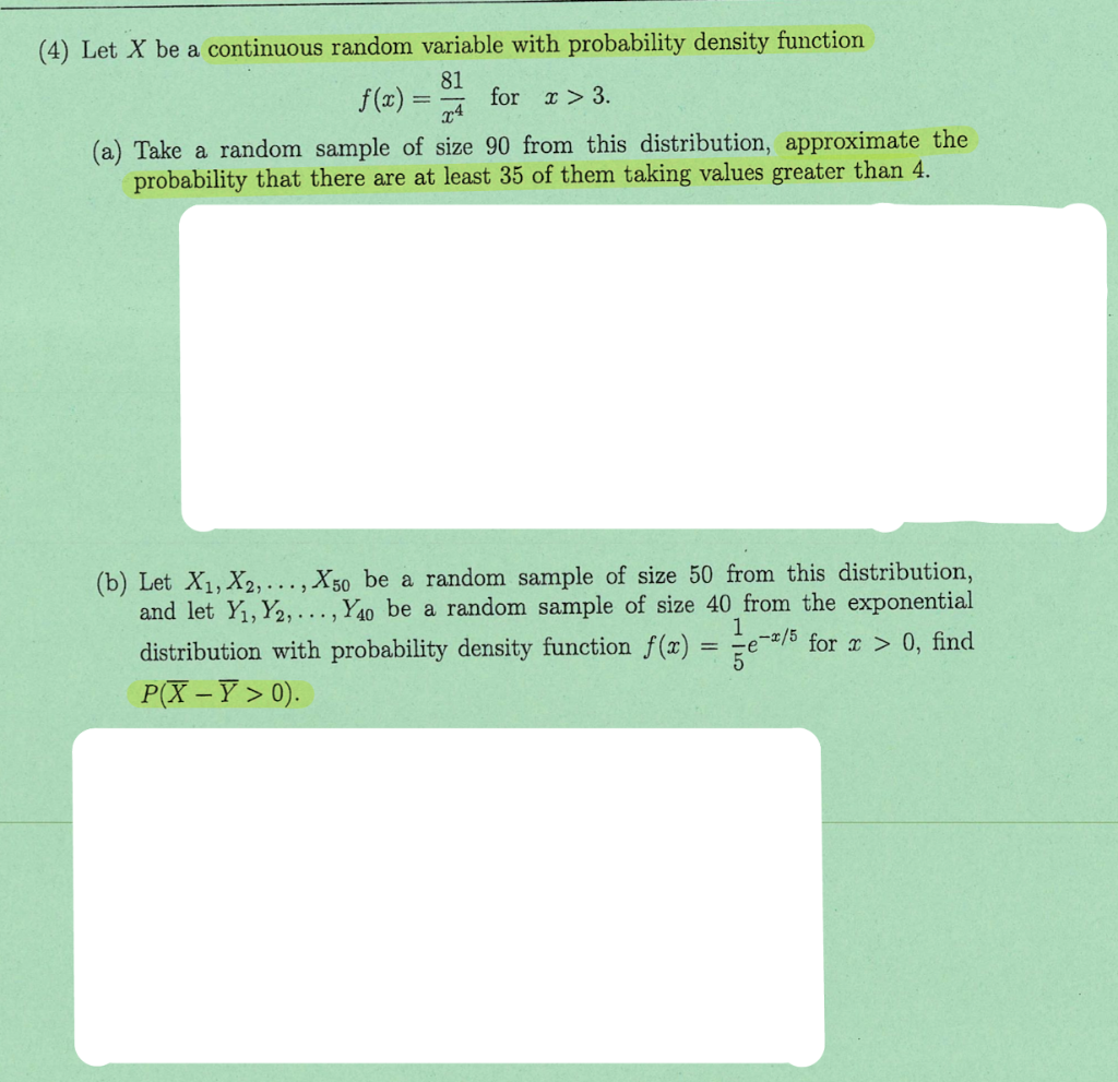 Solved (4) Let X be a continuous random variable with | Chegg.com