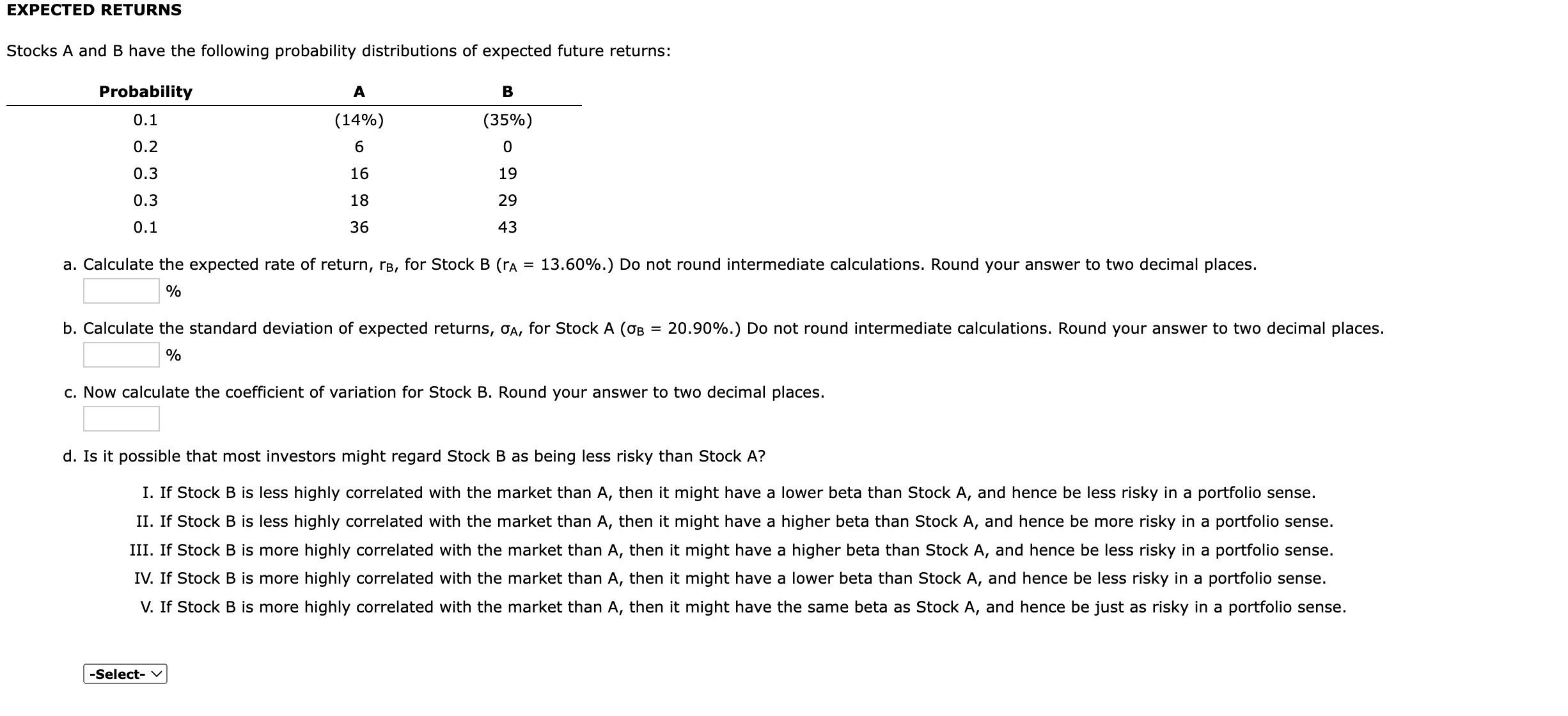 Solved Stocks A And B Have The Following Probability | Chegg.com